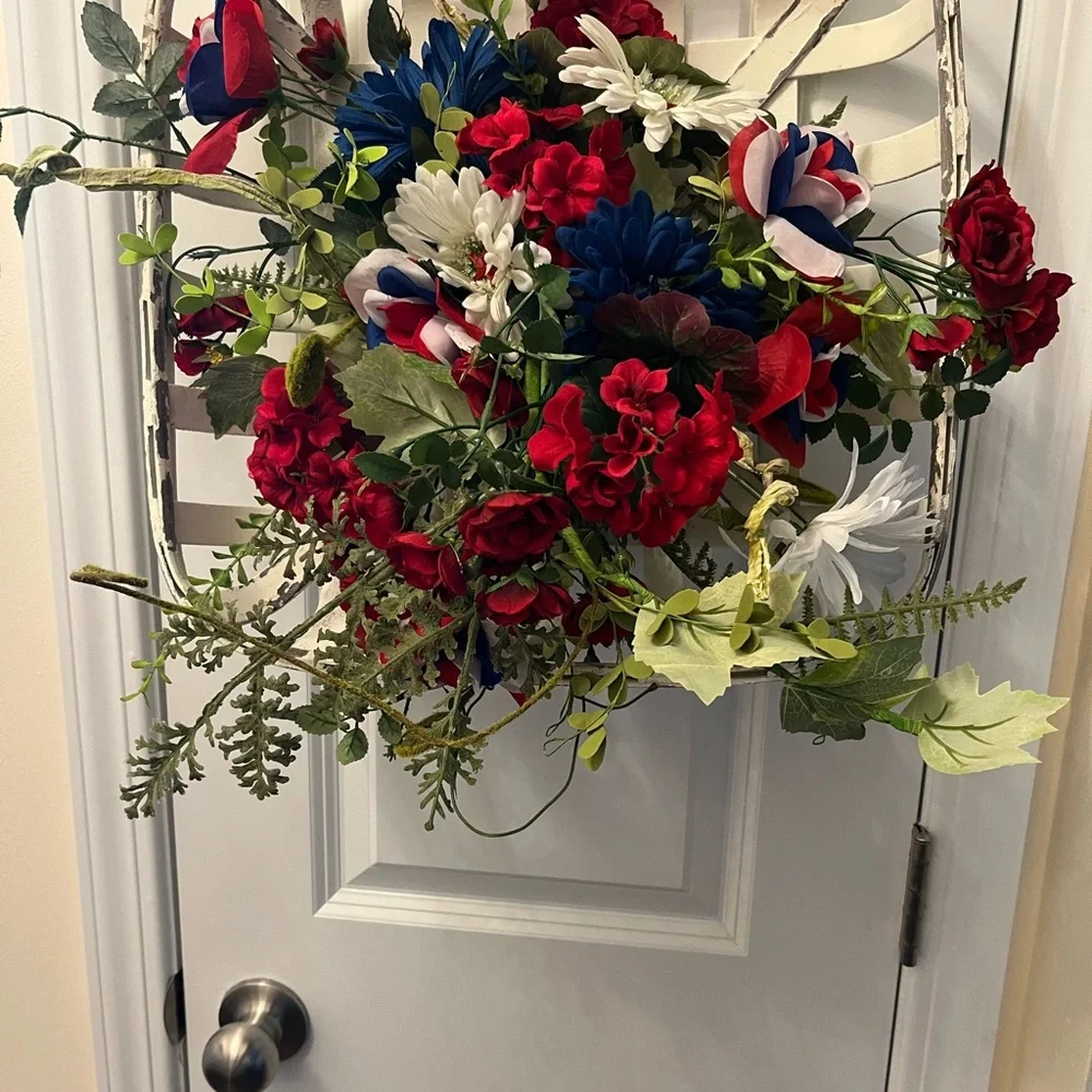Patriotic Floral Arrangement with Red, Blue, and White Accents
